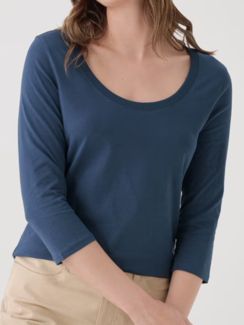 Pact Organic Cotton Softspun Scoop Neck Three-Quarter Sleeve Tee S French Navy